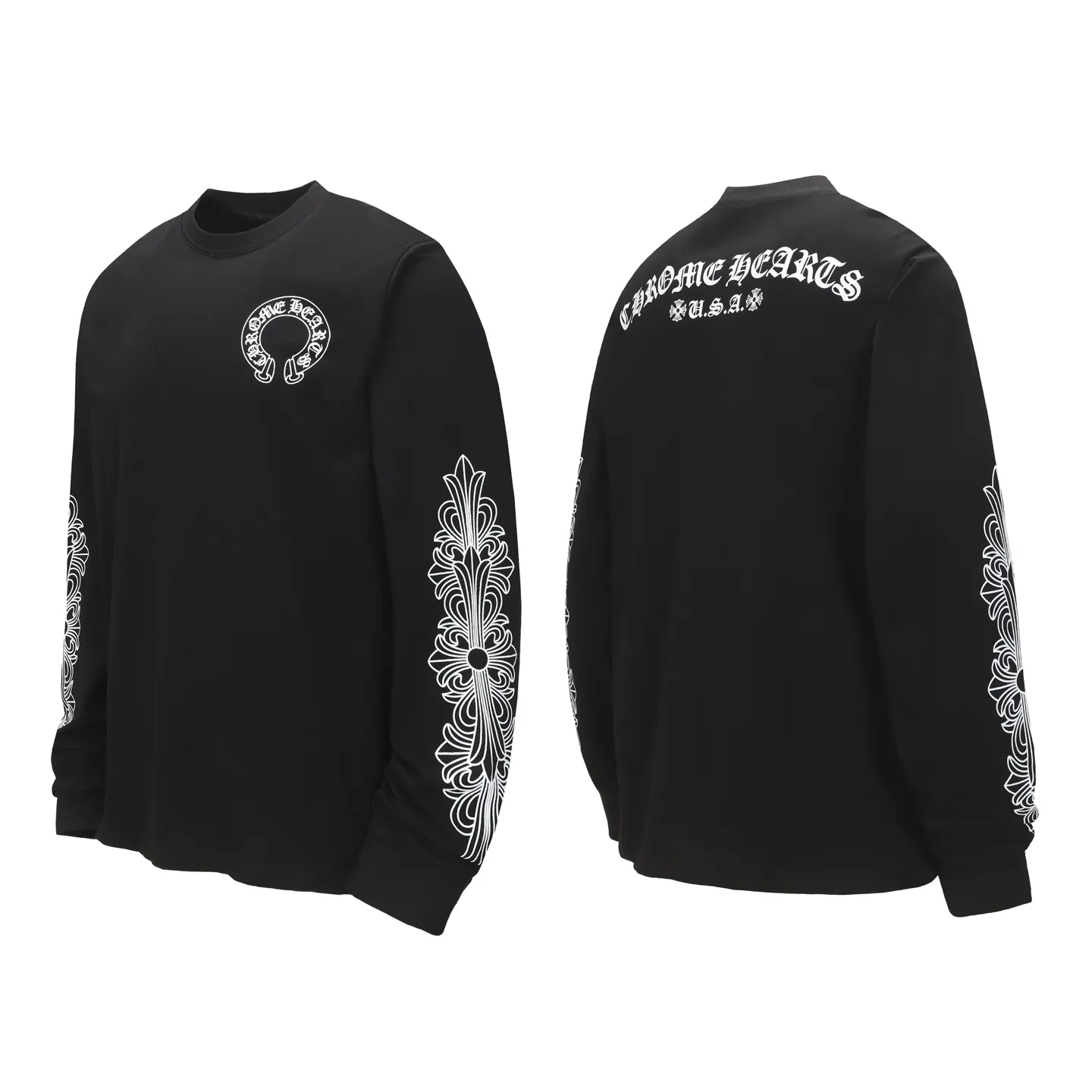 P150 -Chrome Hearts/Chrome Hearts 23ss scroll simple Sanskrit letters popular long-sleeved T-shirt -High weight, high density and high quality. The wool is soft, delicate and skin-friendly. It feels soft and silky. It has excellent warmth and skin-friendly properties.